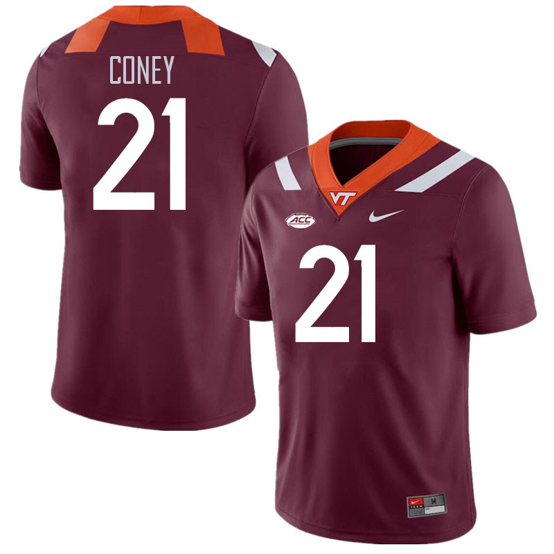 Men #21 Jeremiah Coney Virginia Tech Hokies College Football Jerseys Stitched Sale-Maroon